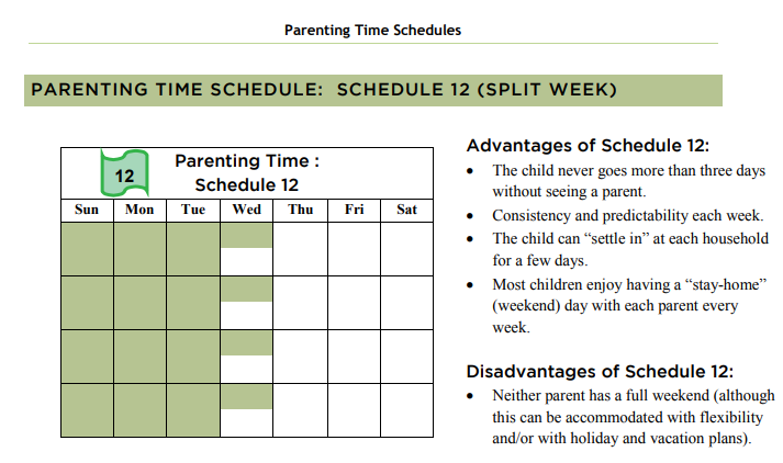 Equal parenting time calendar split week